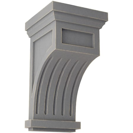Ekena Millwork 7"W x 7 1/2"D x 13"H Fluted Wood Vintage Decor Corbel, Pebble Grey CORWD07X07X13FLPG